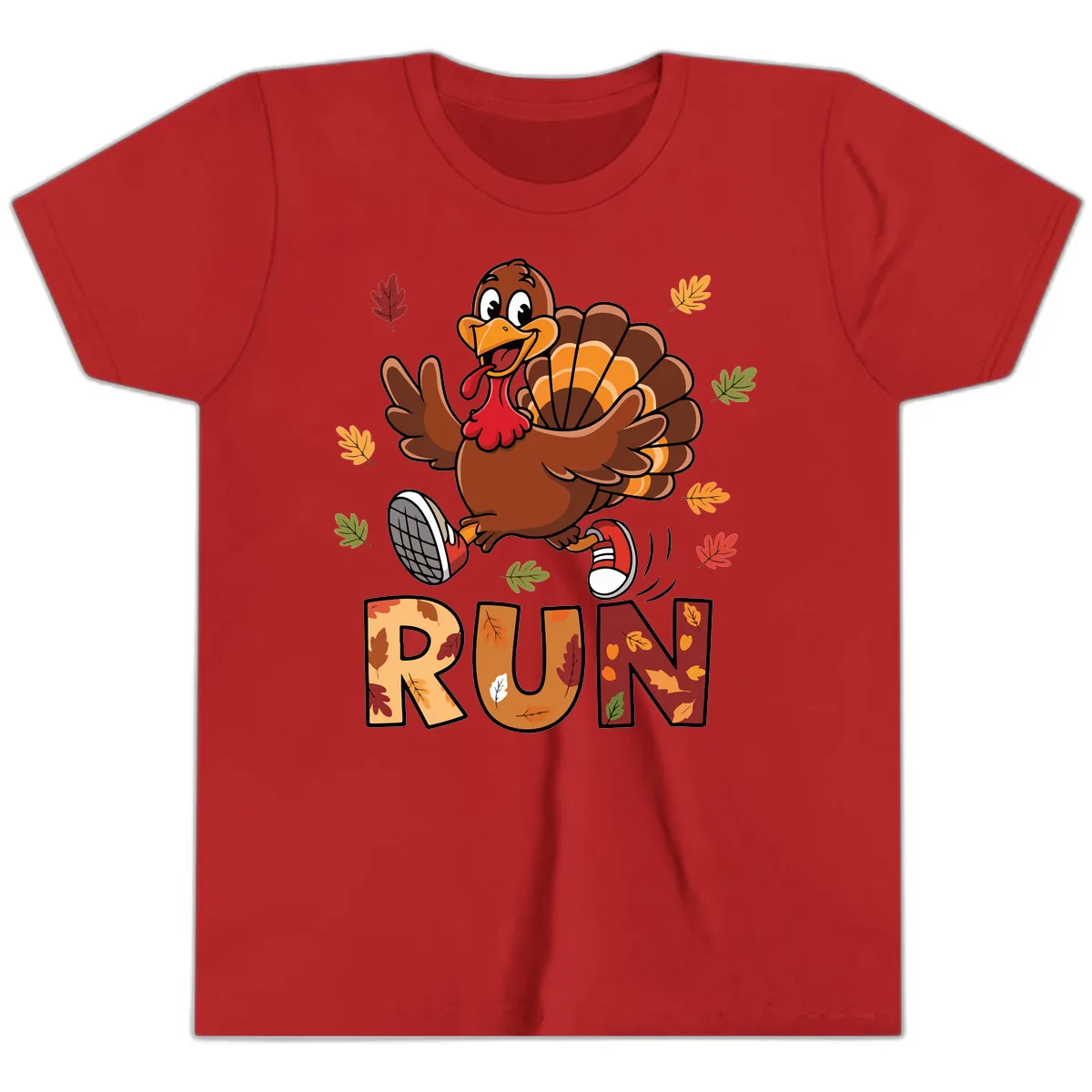 Turkey Trot Running Design Youth T-Shirt in Red