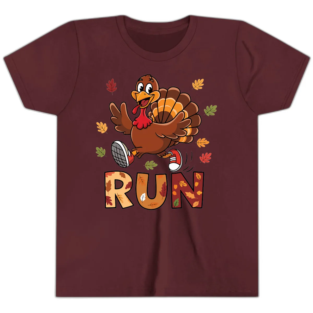 Turkey Trot Running Design Youth T-Shirt in Maroon