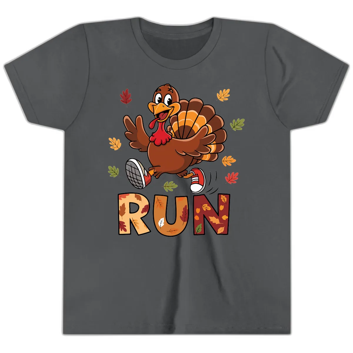 Turkey Trot Running Design Youth T-Shirt in Asphalt