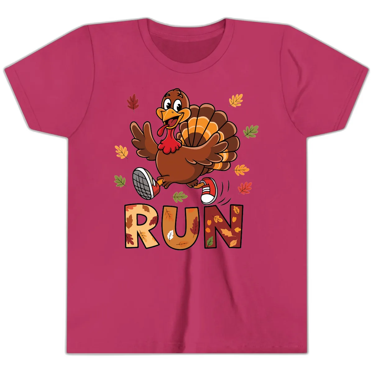 Turkey Trot Running Design Youth T-Shirt in Berry