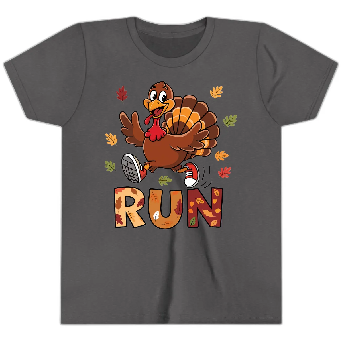 Turkey Trot Running Design Youth T-Shirt in Dark Heather Grey
