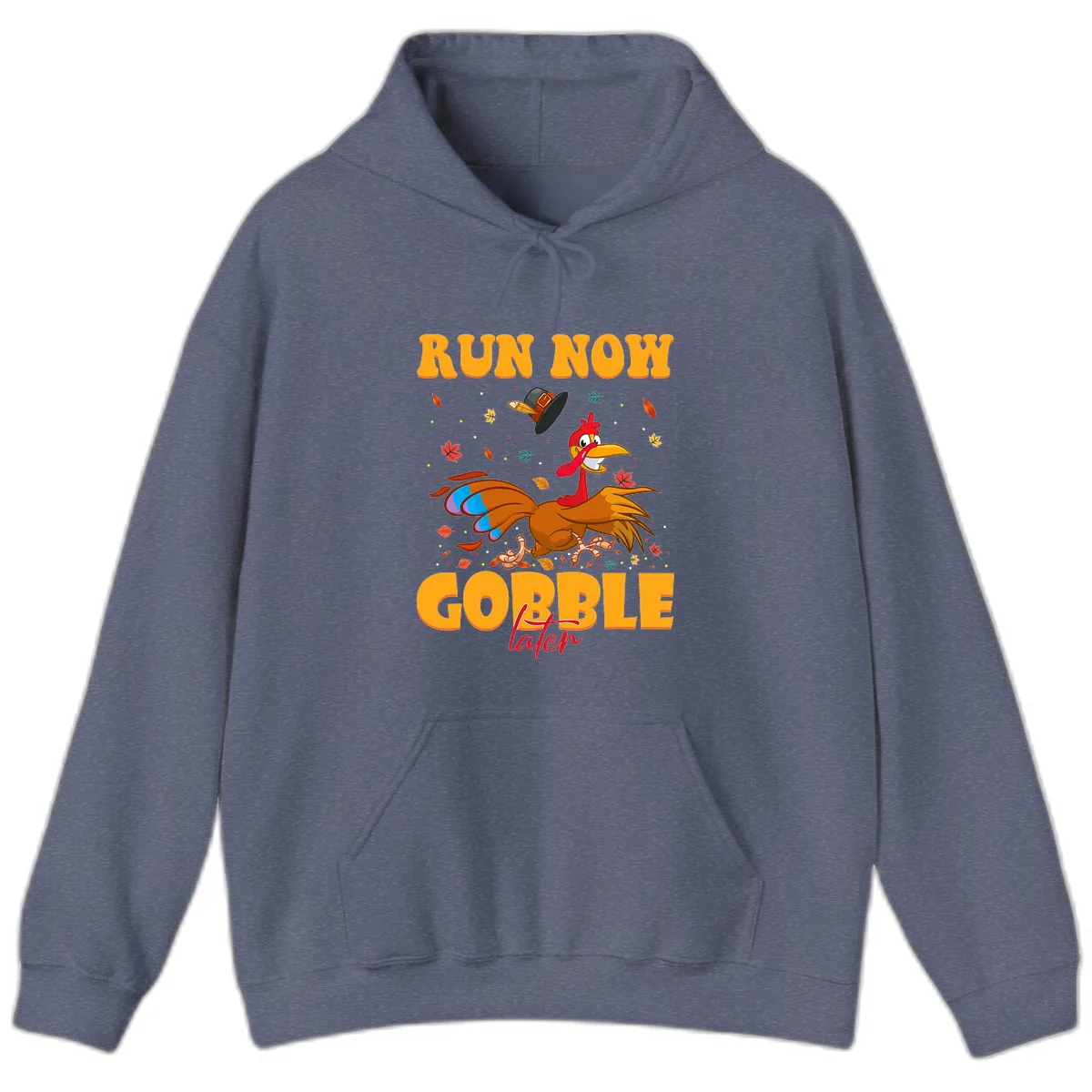 Run Now Gobble Later Turkey Trot Hoodie in Heather Navy