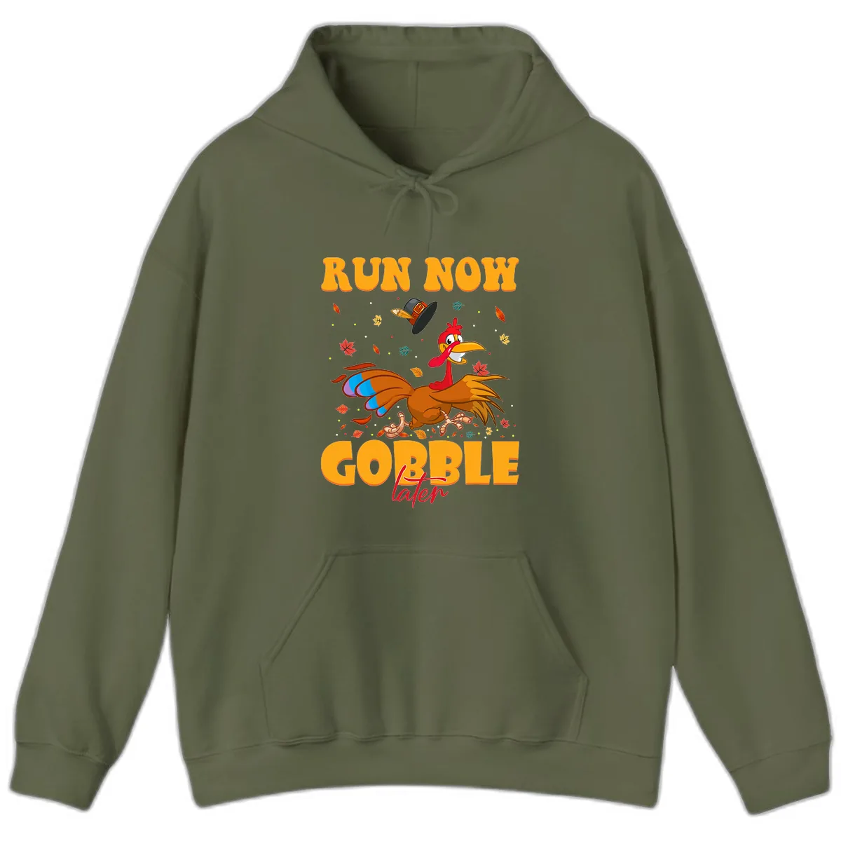 Run Now Gobble Later Turkey Trot Hoodie in Military Green