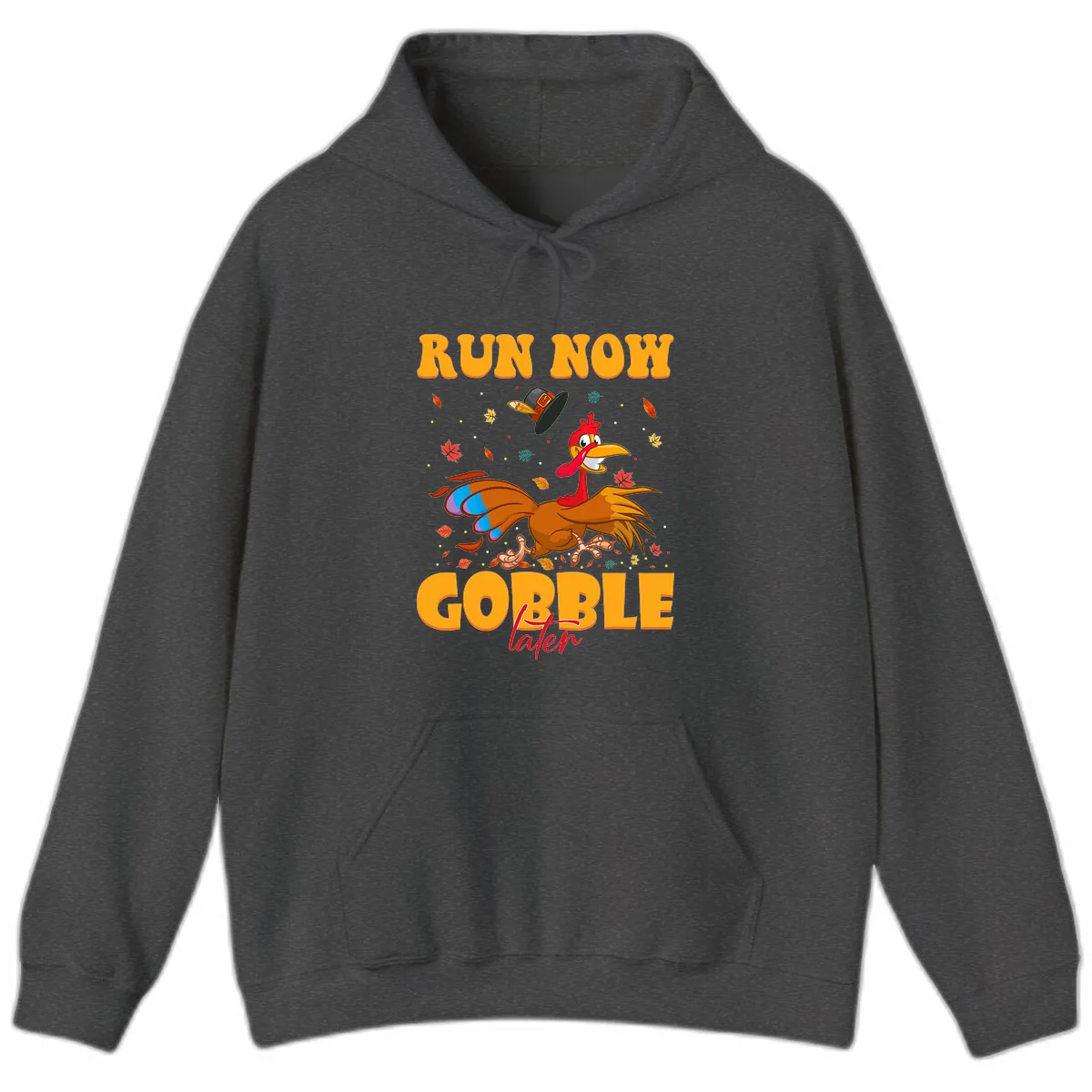 Run Now Gobble Later Turkey Trot Hoodie in Dark Heather