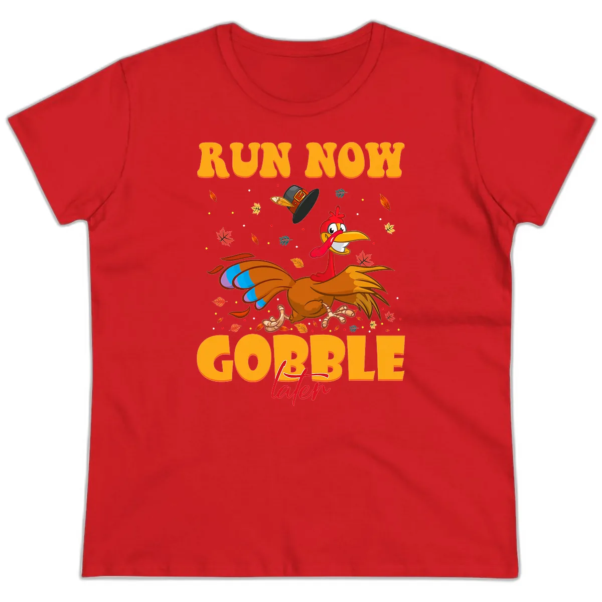 Run Now Gobble Later Turkey Trot Ladies Tee in Red