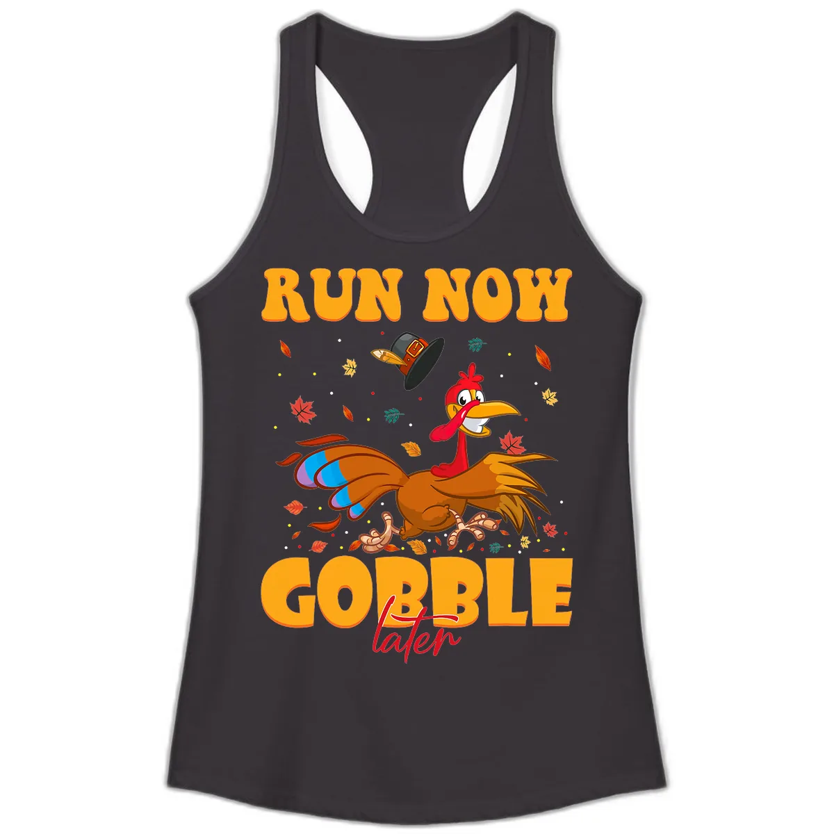 Run Now Gobble Later Turkey Trot Ladies Tank in Black