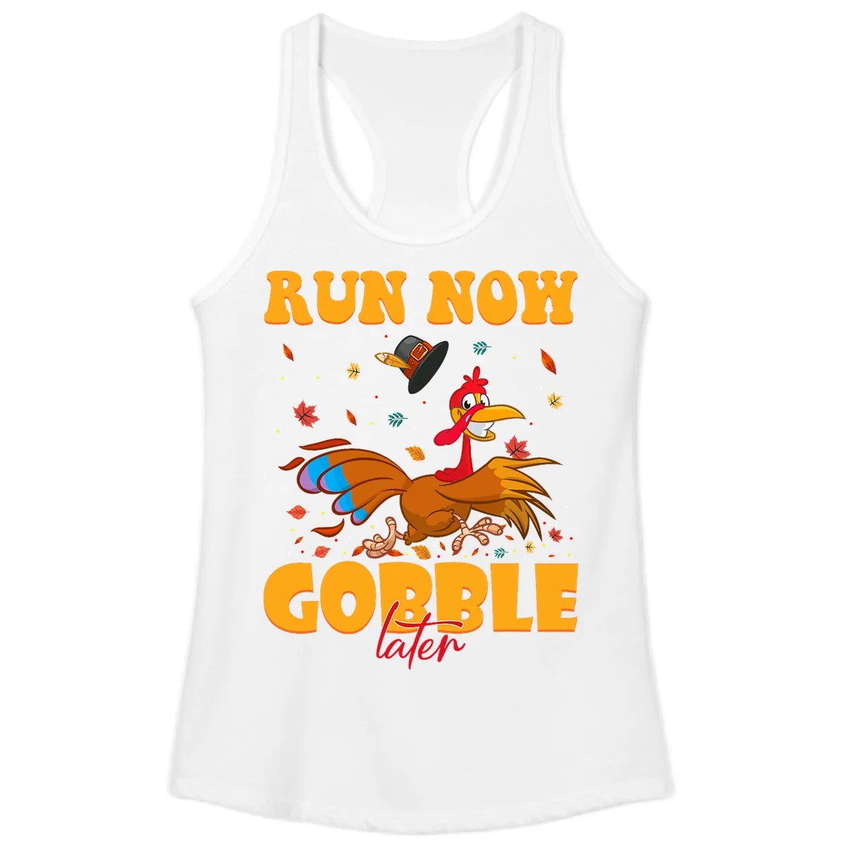 Run Now Gobble Later Turkey Trot Ladies Tank in White