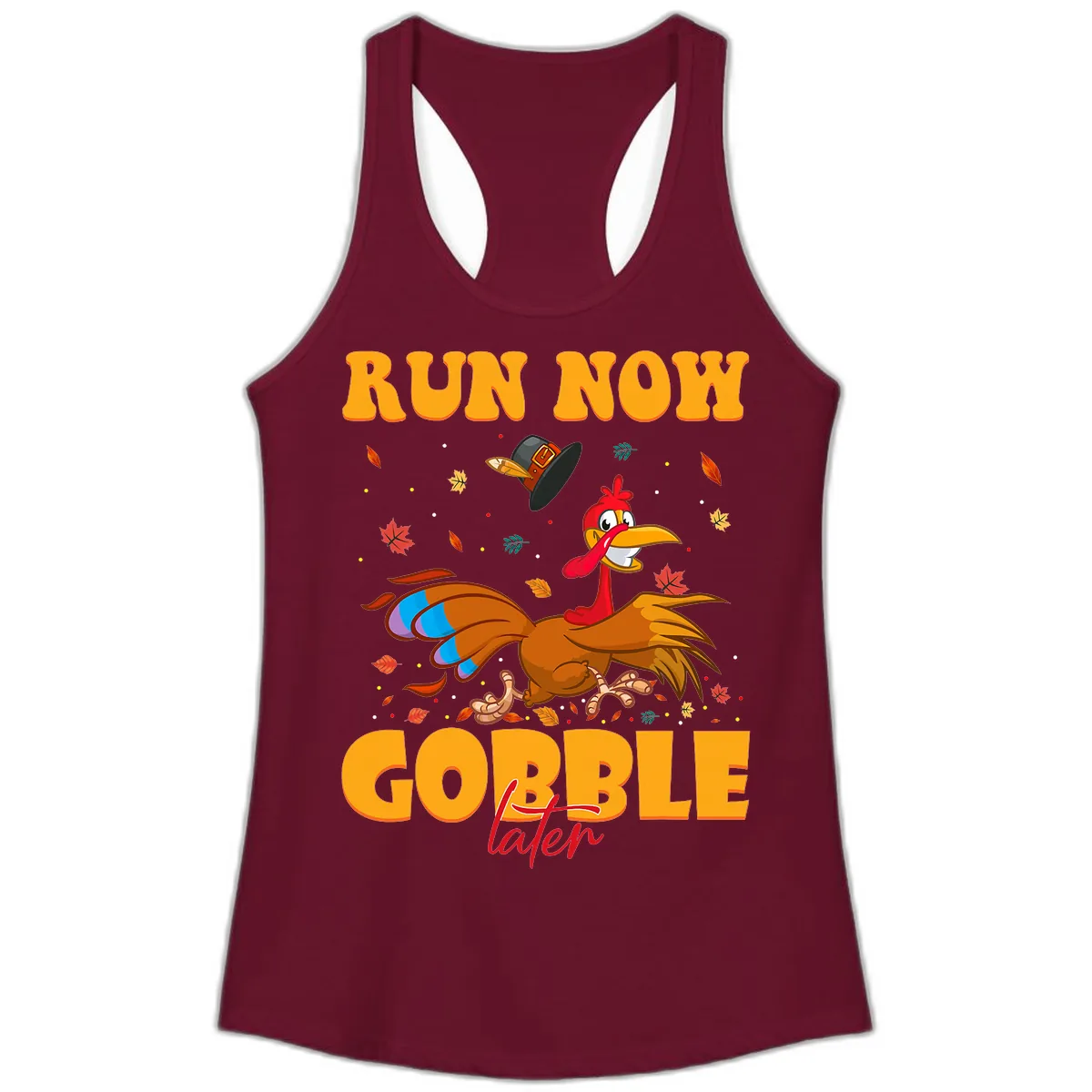 Run Now Gobble Later Turkey Trot Ladies Tank in Solid Cardinal Red