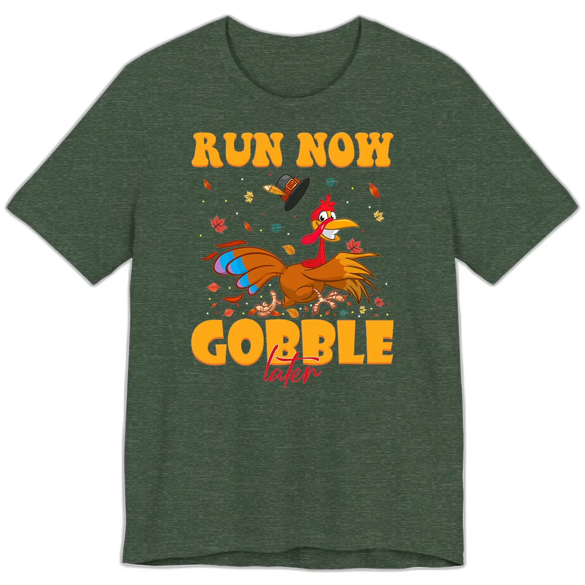 Run Now Gobble Later Turkey Trot Premium T-Shirt in Heather Forest