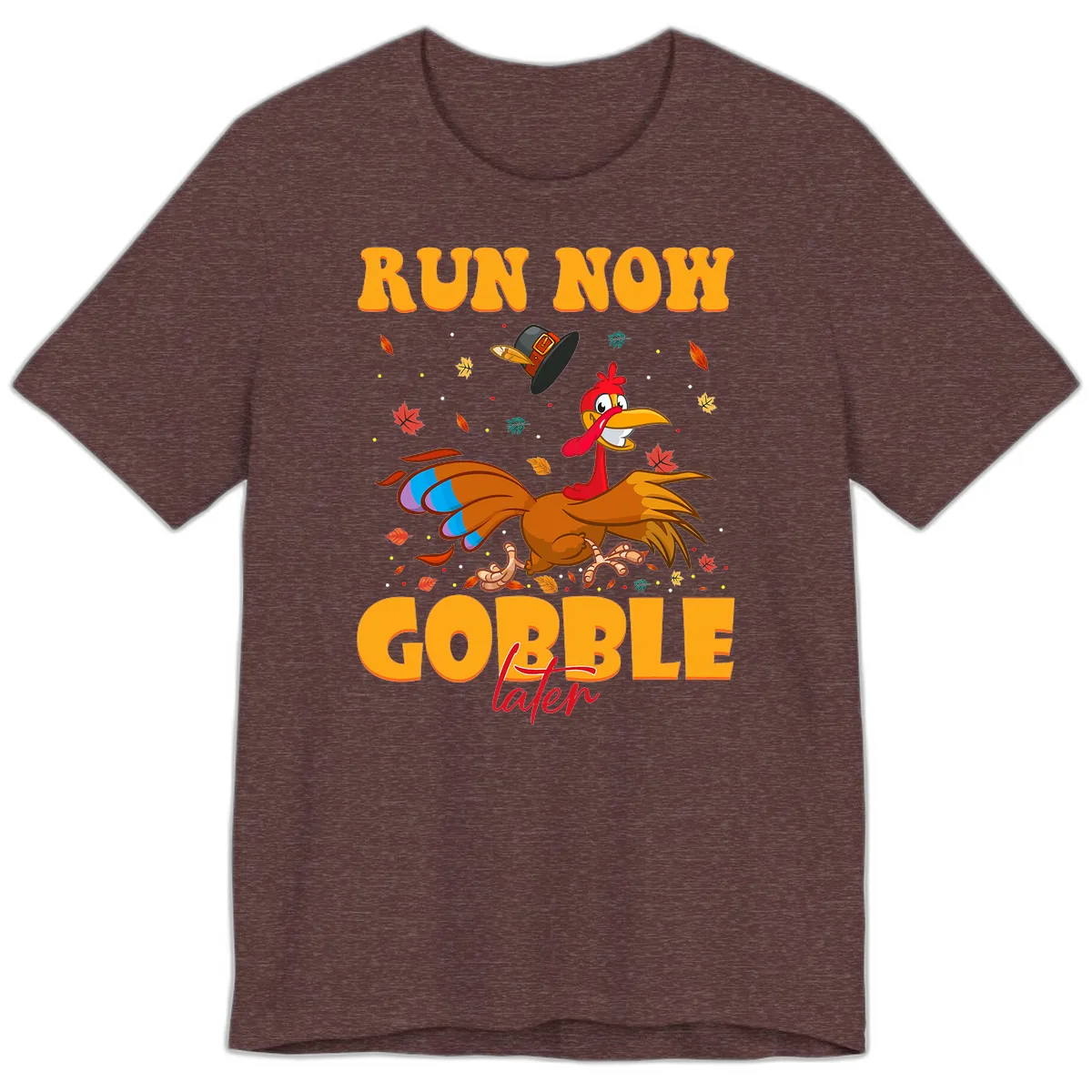 Run Now Gobble Later Turkey Trot Premium T-Shirt in Heather Maroon