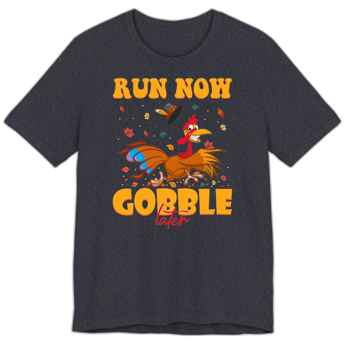 Run Now Gobble Later Turkey Trot Premium T-Shirt in Heather Navy