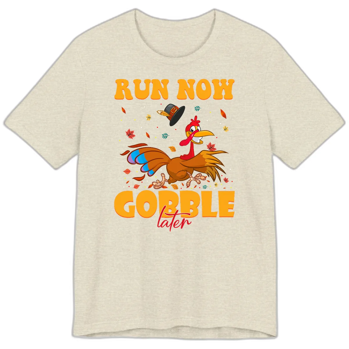 Run Now Gobble Later Turkey Trot Premium T-Shirt in Heather Prism Natural