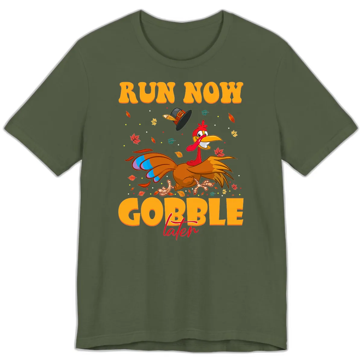 Run Now Gobble Later Turkey Trot Premium T-Shirt in Military Green