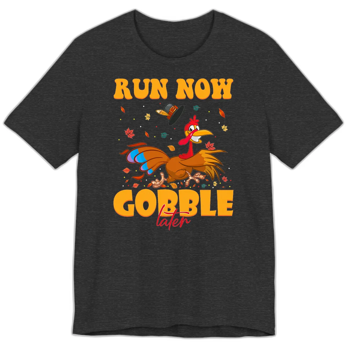 Run Now Gobble Later Turkey Trot Premium T-Shirt in Dark Grey Heather