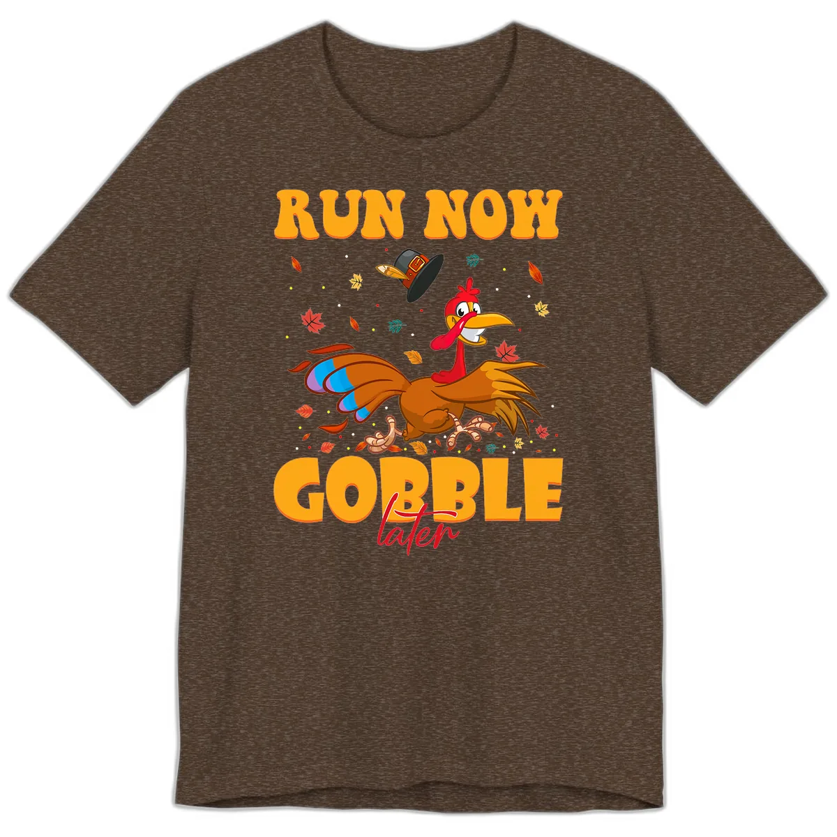 Run Now Gobble Later Turkey Trot Premium T-Shirt in Heather Brown