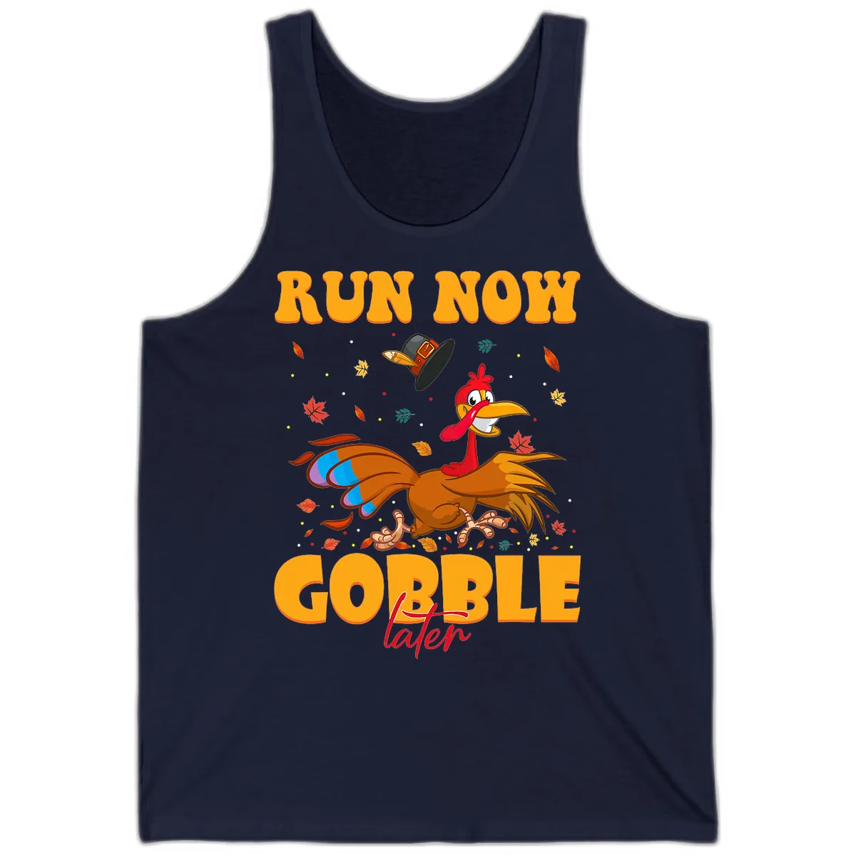 Run Now Gobble Later Turkey Trot Tank in Navy
