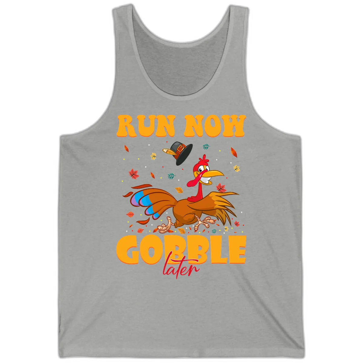 Run Now Gobble Later Turkey Trot Tank in Athletic Heather