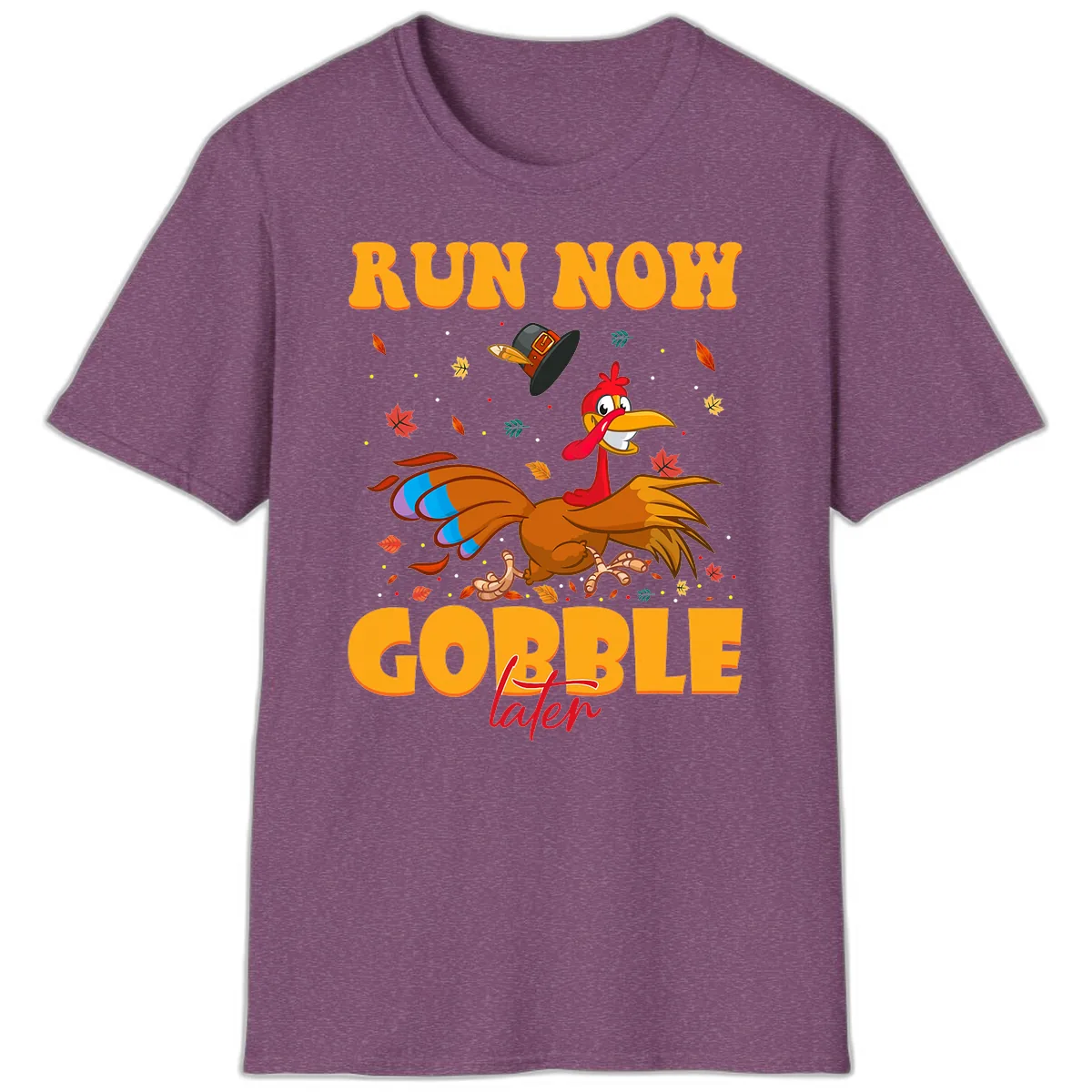 Run Now Gobble Later Turkey Trot T-Shirt in Heather Maroon