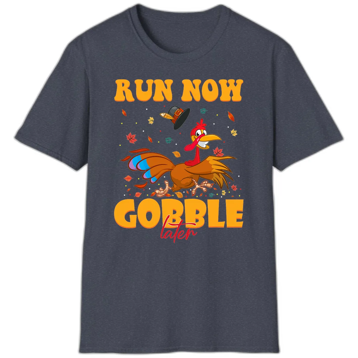 Run Now Gobble Later Turkey Trot T-Shirt in Heather Navy