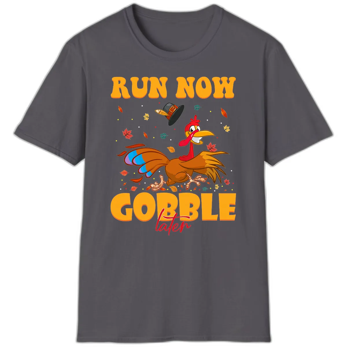 Run Now Gobble Later Turkey Trot T-Shirt in Charcoal