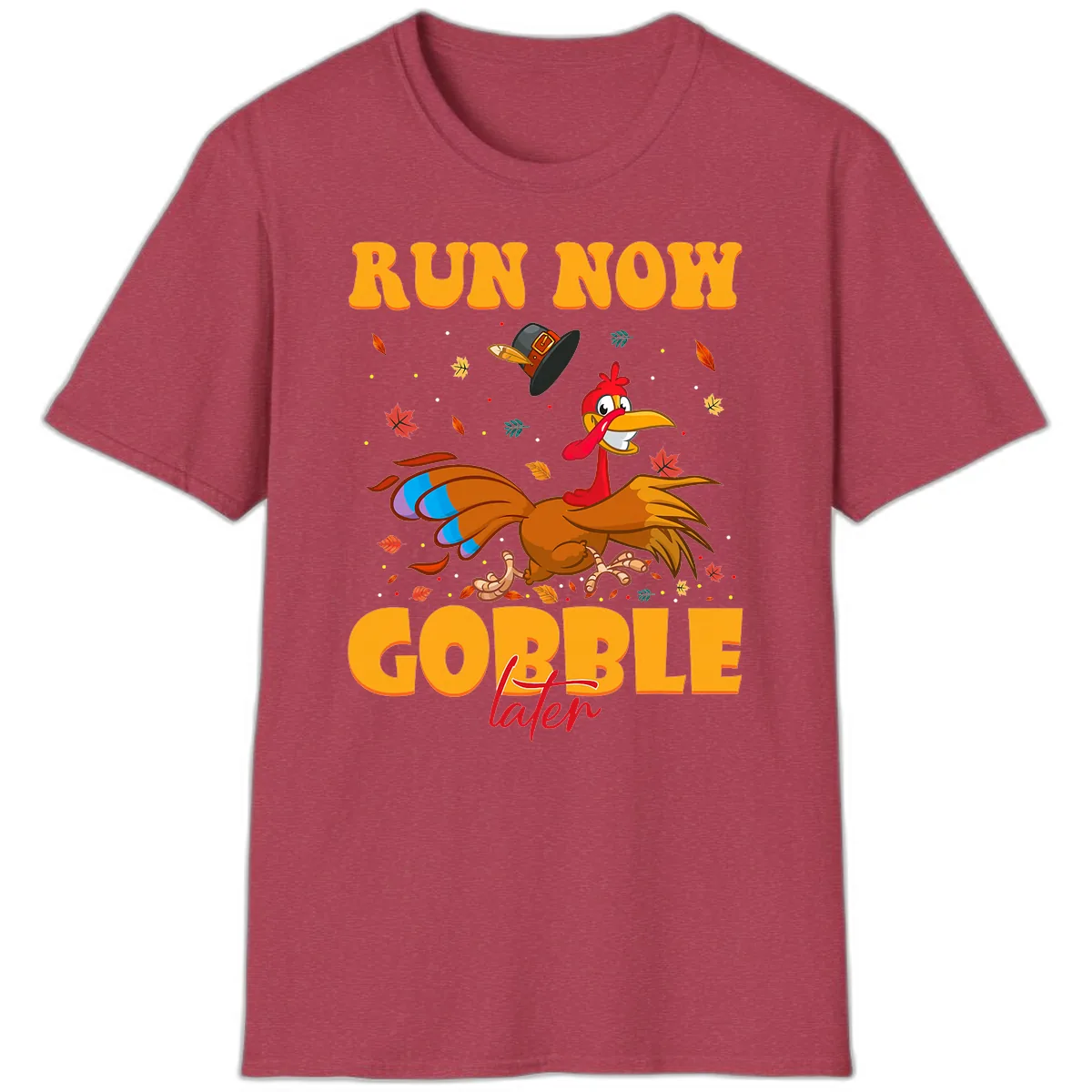 Run Now Gobble Later Turkey Trot T-Shirt in Heather Cardinal