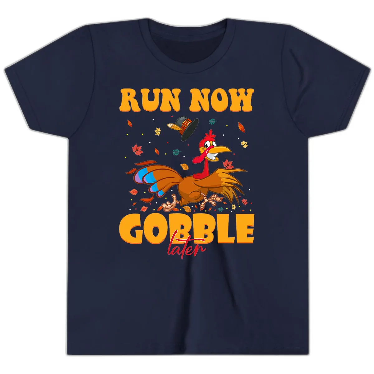 Run Now Gobble Later Turkey Trot Youth T-Shirt in Navy