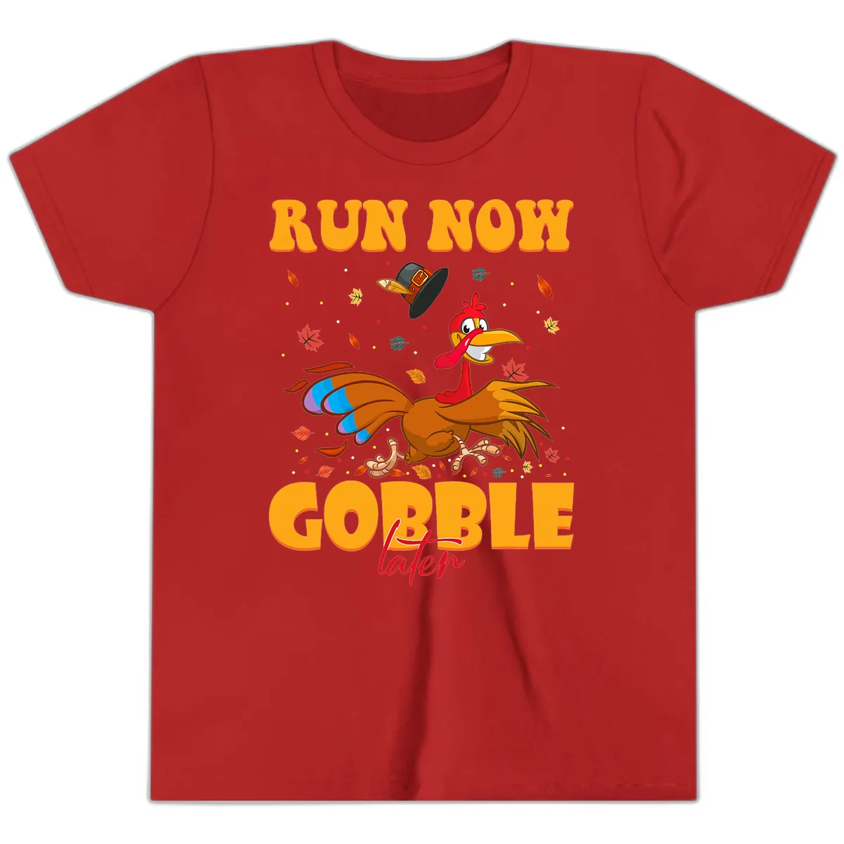Run Now Gobble Later Turkey Trot Youth T-Shirt in Red