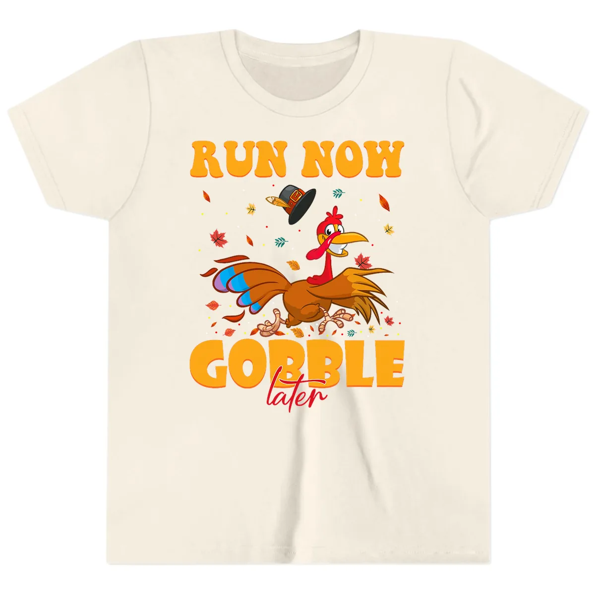 Run Now Gobble Later Turkey Trot Youth T-Shirt in Natural