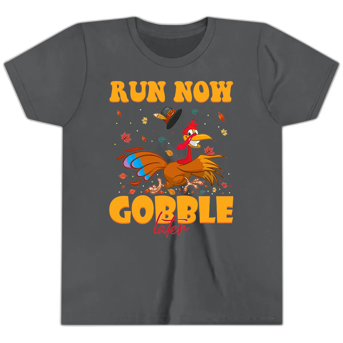 Run Now Gobble Later Turkey Trot Youth T-Shirt in Asphalt