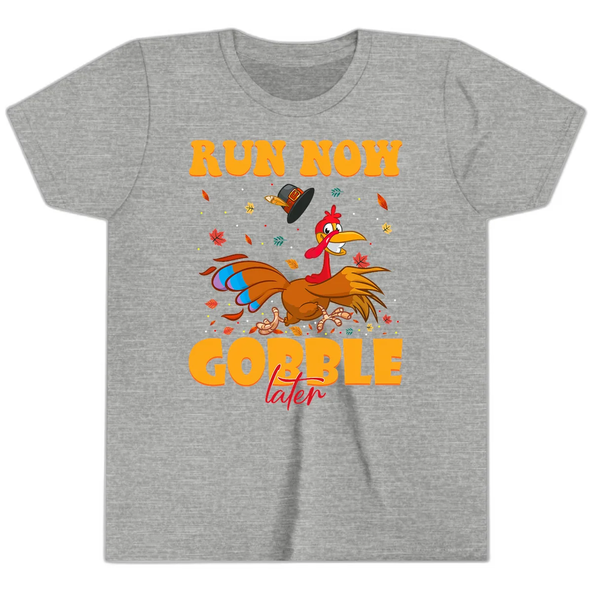 Run Now Gobble Later Turkey Trot Youth T-Shirt in Athletic Heather