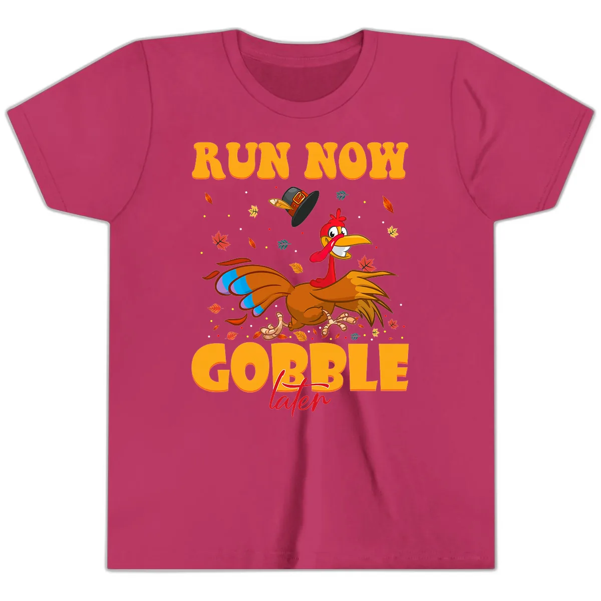 Run Now Gobble Later Turkey Trot Youth T-Shirt in Berry