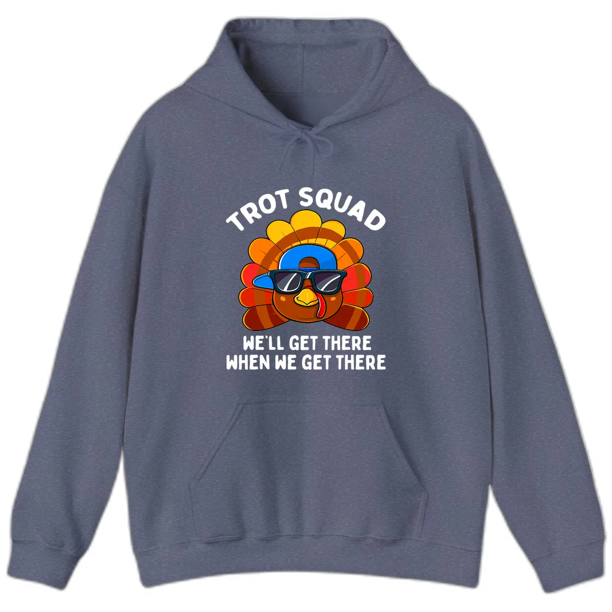 Trot Squad Turkey Thanksgiving Hoodie in Heather Navy
