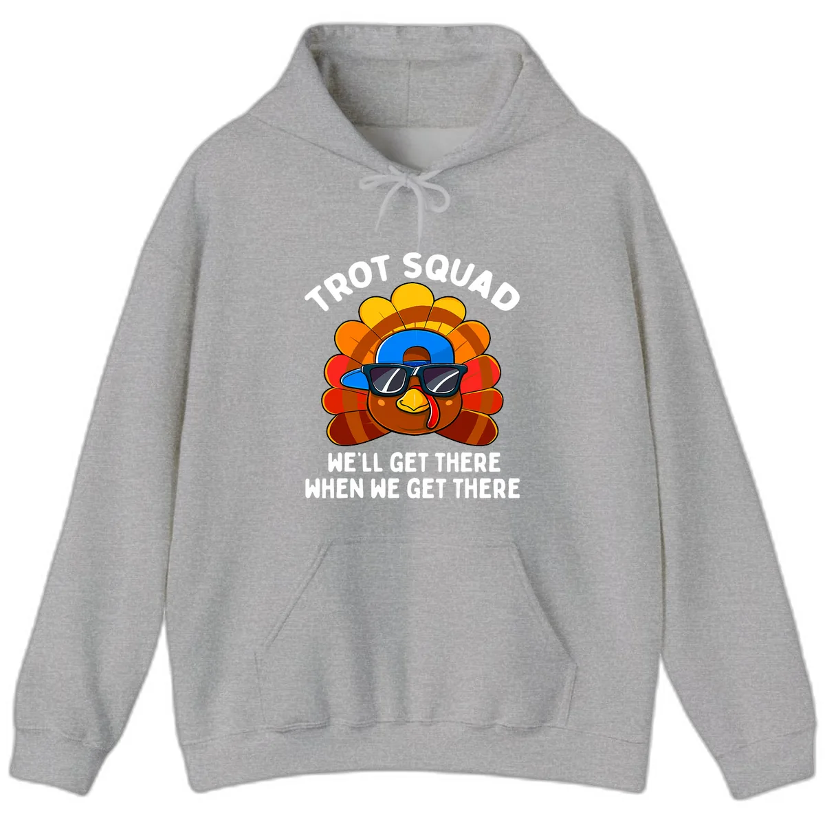 Trot Squad Turkey Thanksgiving Hoodie in Sport Grey