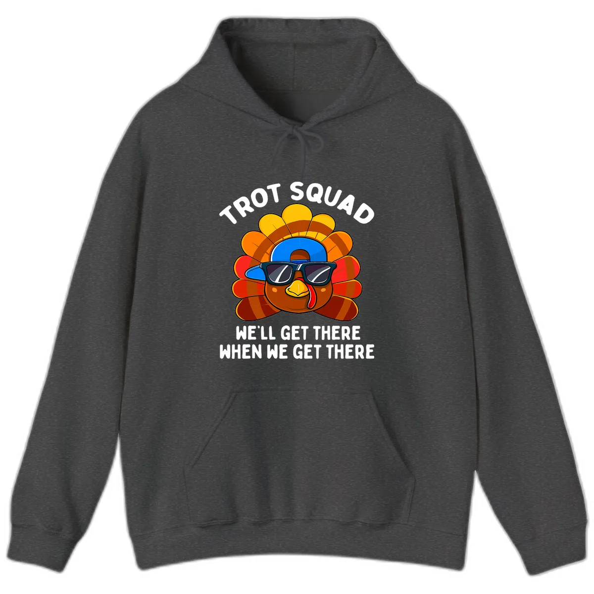 Trot Squad Turkey Thanksgiving Hoodie in Dark Heather