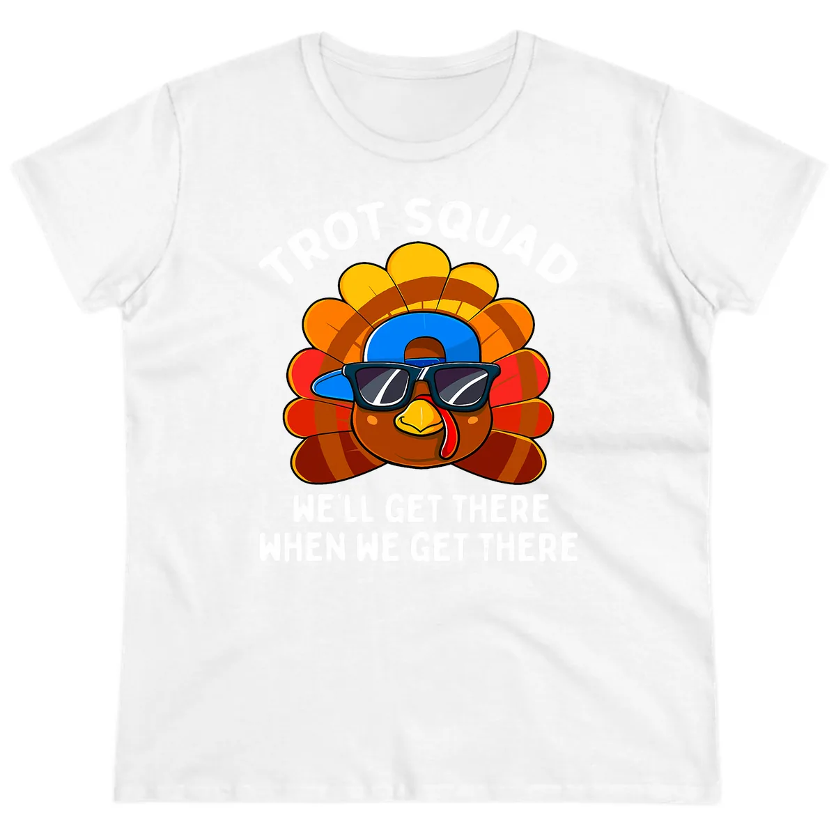 Trot Squad Turkey Thanksgiving Ladies Tee in White