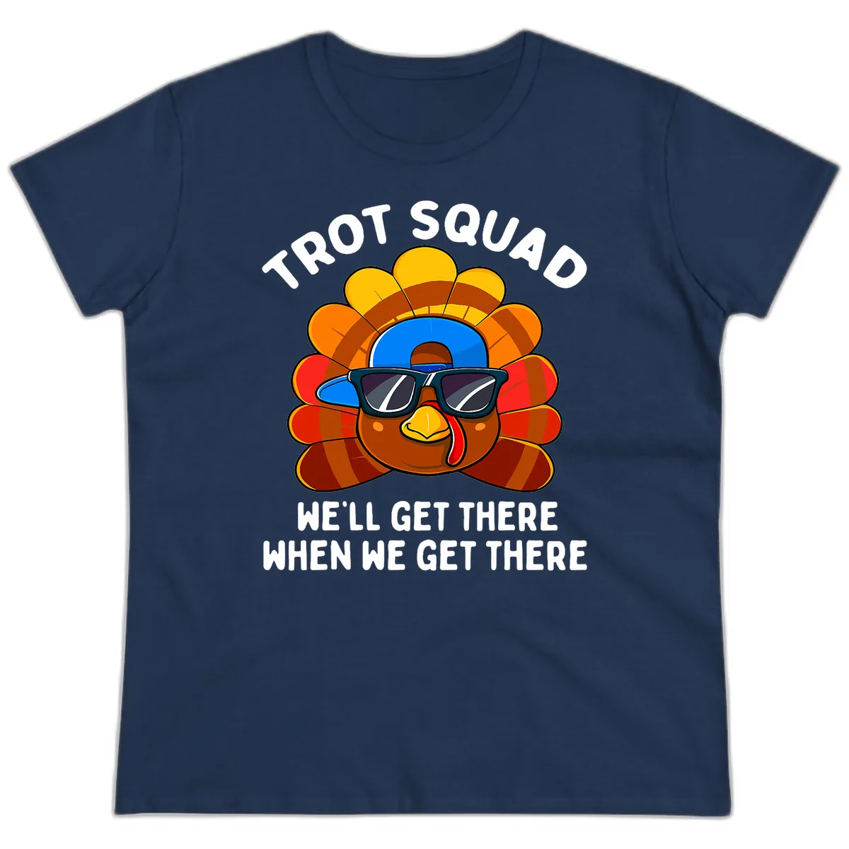 Trot Squad Turkey Thanksgiving Ladies Tee in Navy