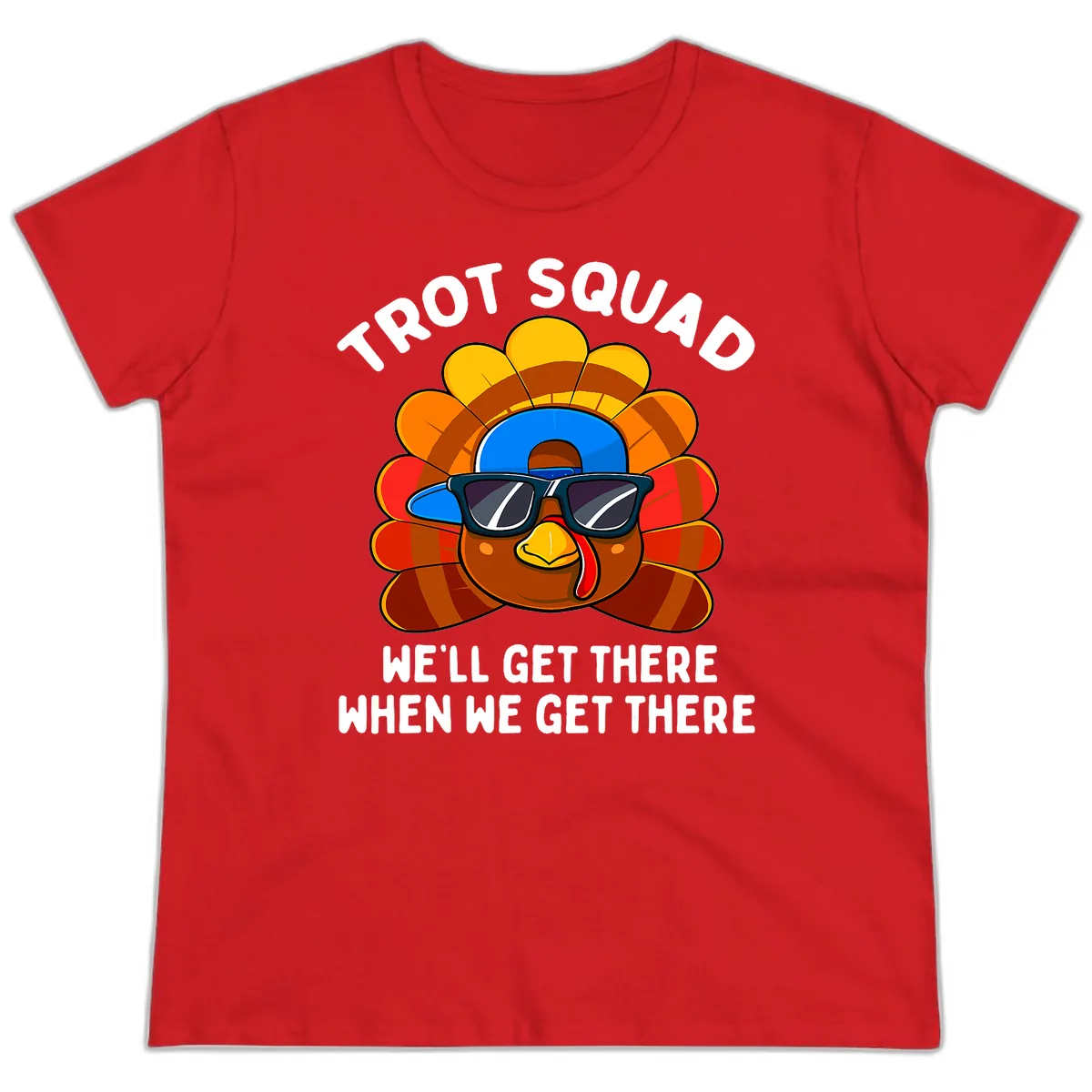 Trot Squad Turkey Thanksgiving Ladies Tee in Red