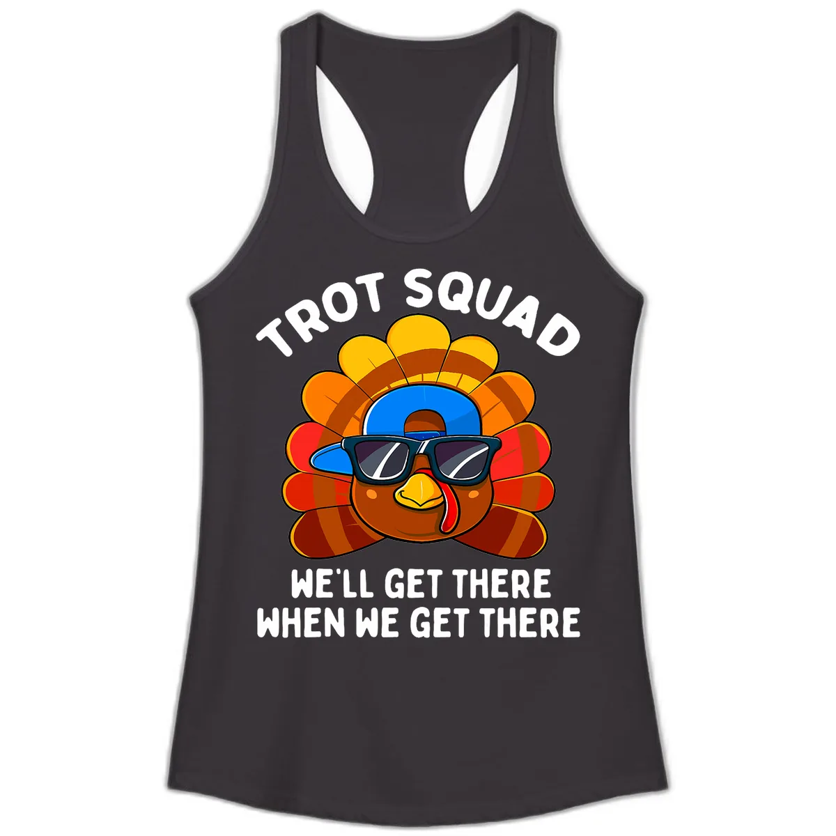 Trot Squad Turkey Thanksgiving Ladies Tank in Black