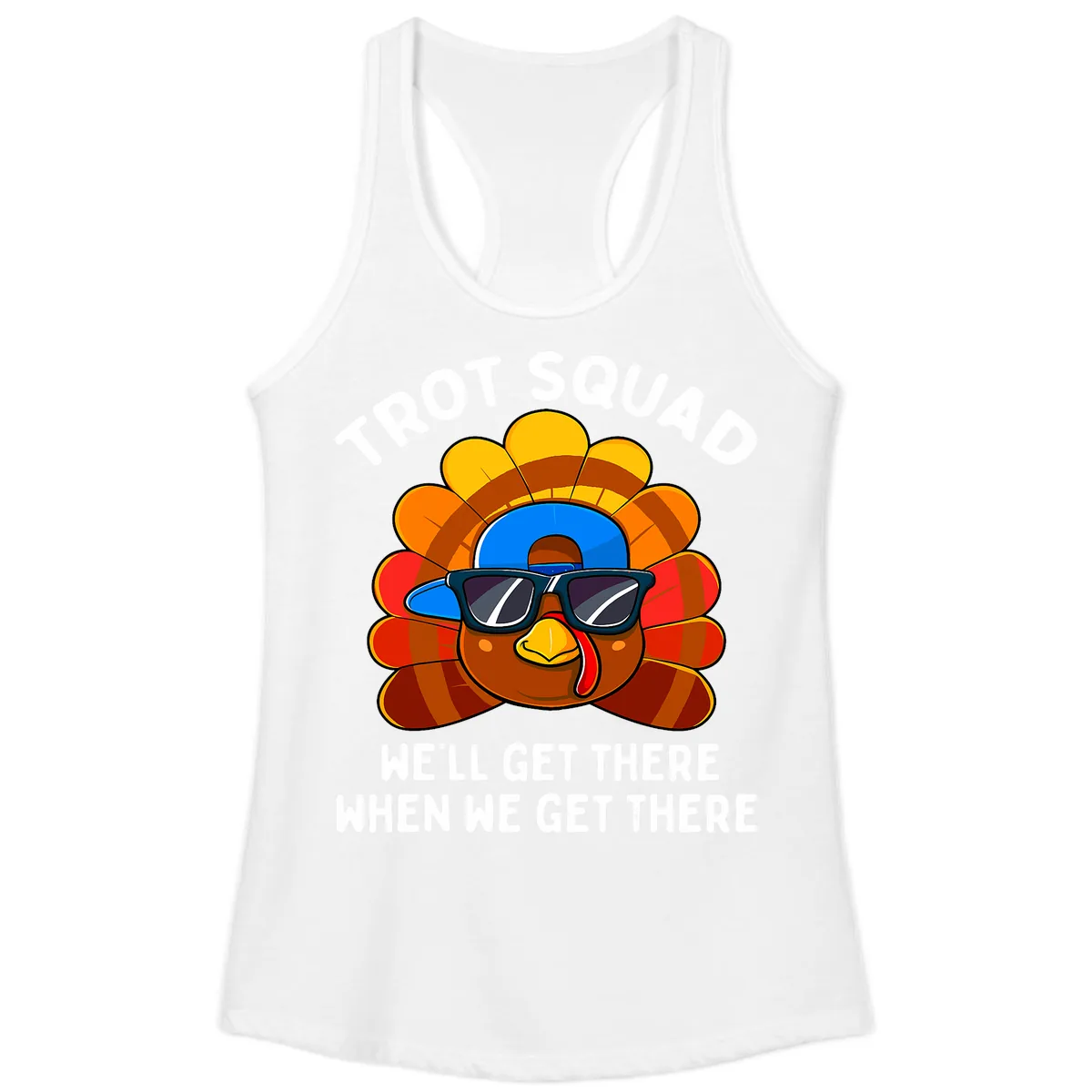 Trot Squad Turkey Thanksgiving Ladies Tank in White