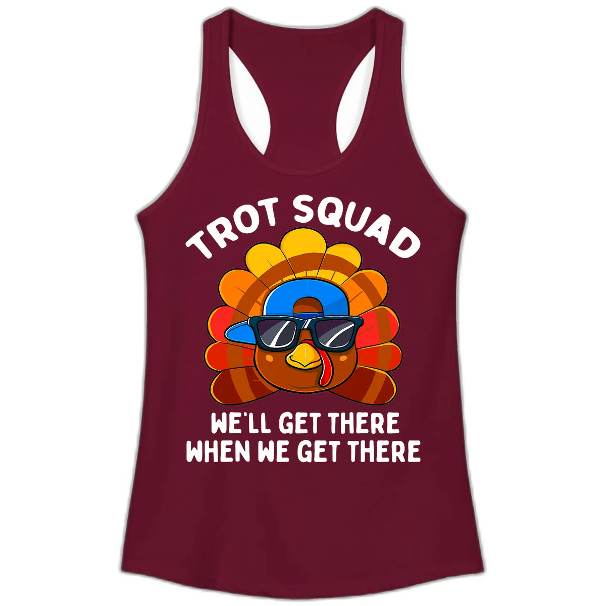 Trot Squad Turkey Thanksgiving Ladies Tank in Solid Cardinal Red