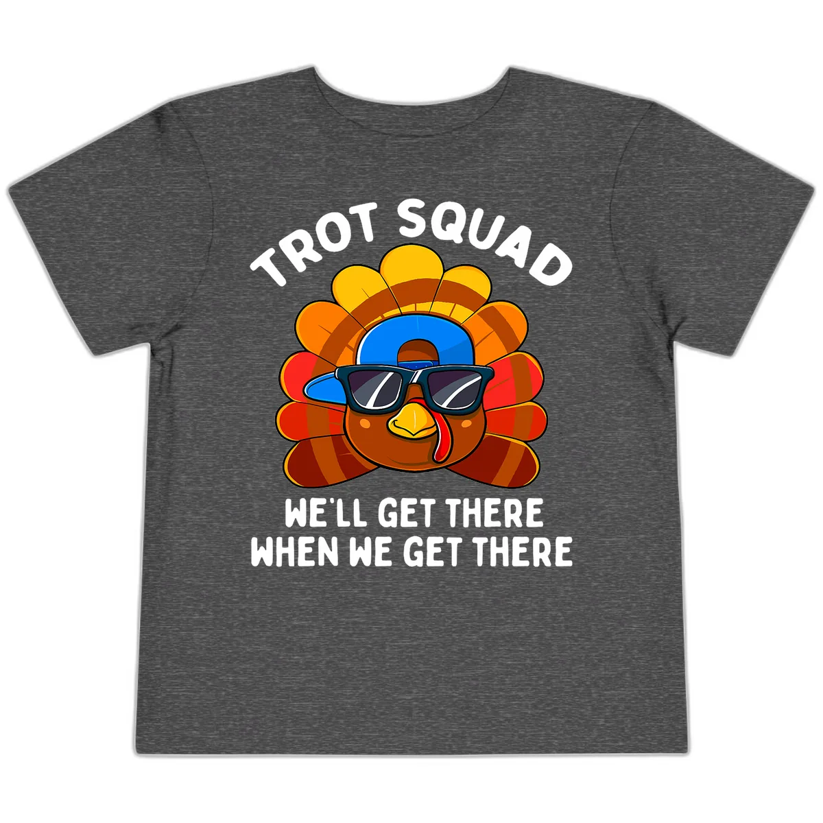 Trot Squad Turkey Thanksgiving Toddler T-Shirt in Dark Heather Grey