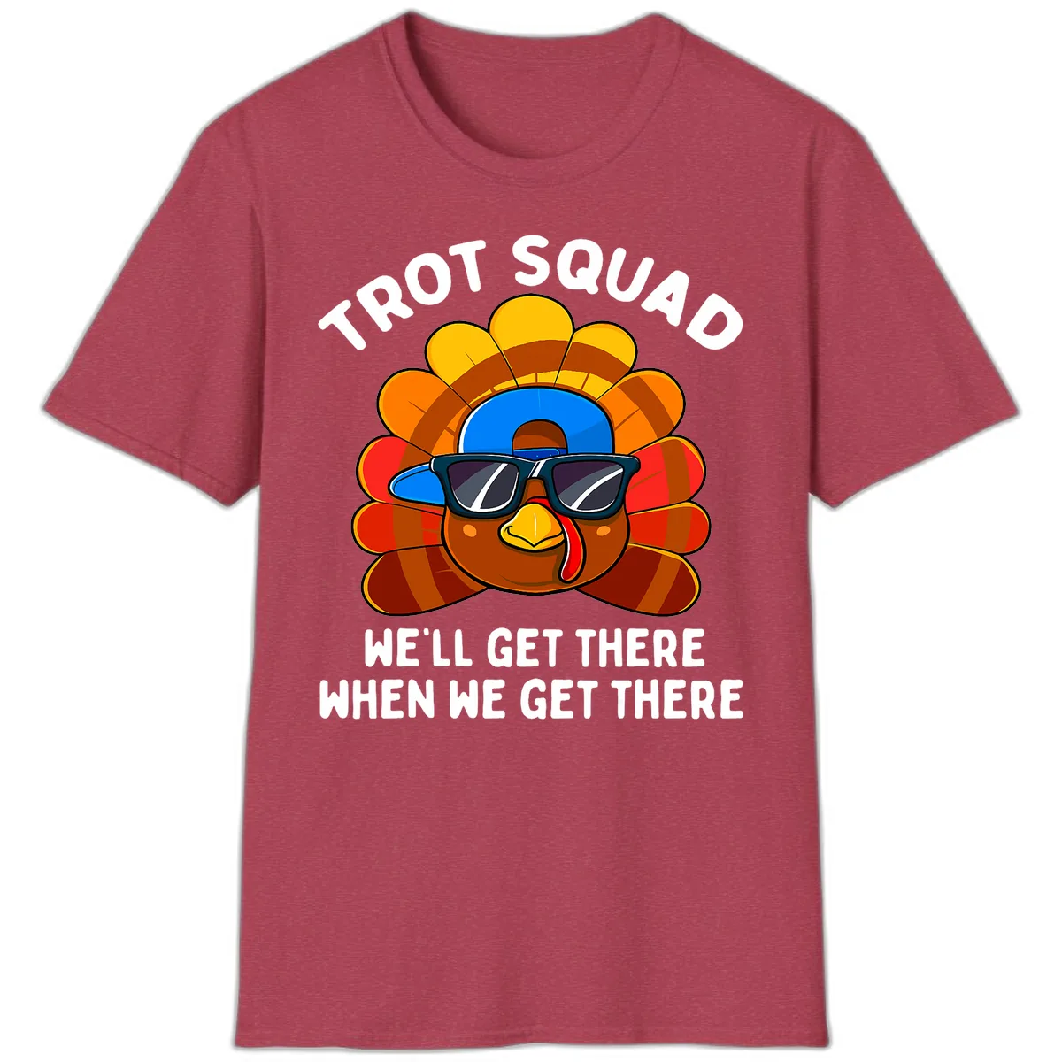 Trot Squad Turkey Thanksgiving T-Shirt in Heather Cardinal