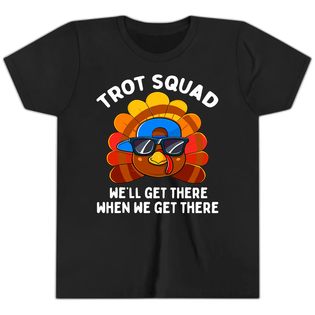 Trot Squad Turkey Thanksgiving Youth T-Shirt in Black