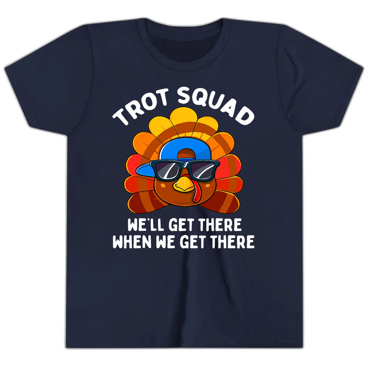 Trot Squad Turkey Thanksgiving Youth T-Shirt in Navy