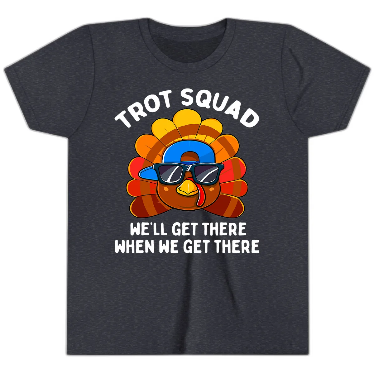 Trot Squad Turkey Thanksgiving Youth T-Shirt in Heather Navy