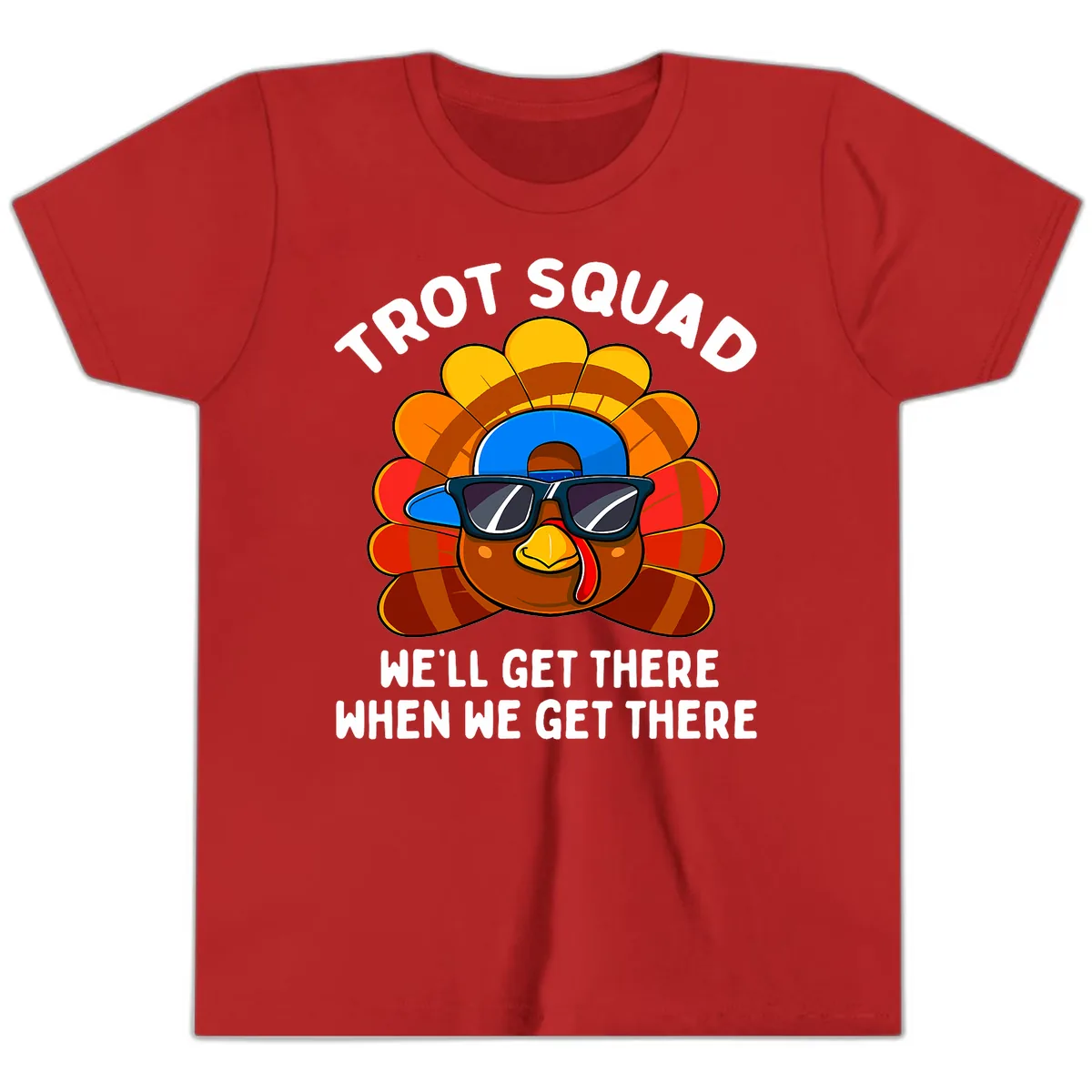 Trot Squad Turkey Thanksgiving Youth T-Shirt in Red
