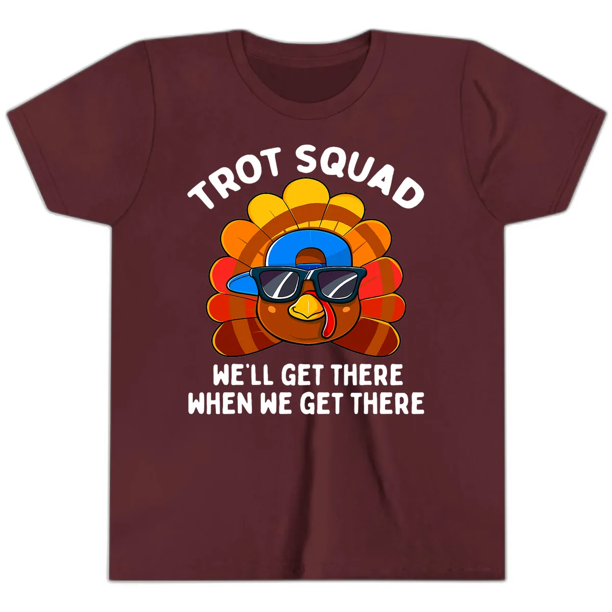 Trot Squad Turkey Thanksgiving Youth T-Shirt in Maroon
