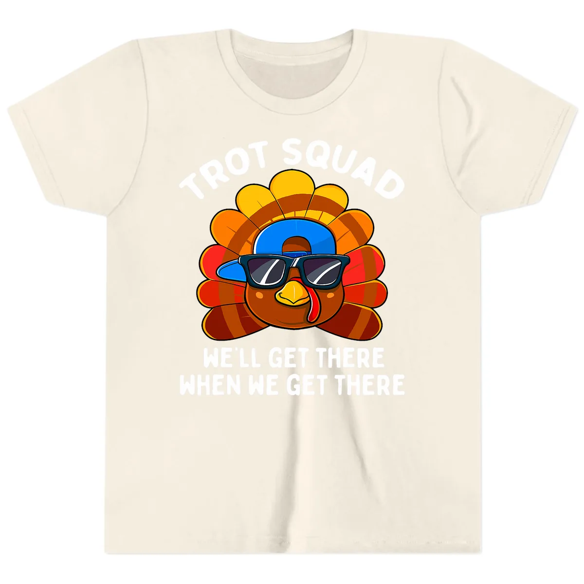 Trot Squad Turkey Thanksgiving Youth T-Shirt in Natural