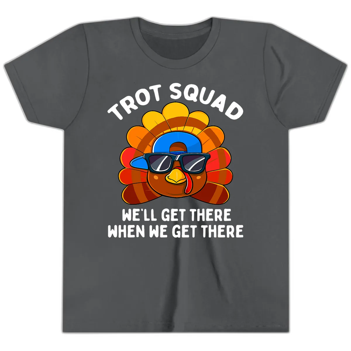 Trot Squad Turkey Thanksgiving Youth T-Shirt in Asphalt