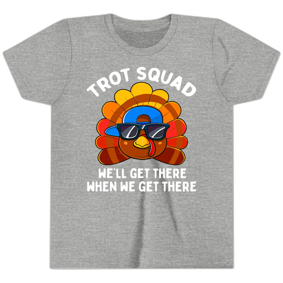 Trot Squad Turkey Thanksgiving Youth T-Shirt in Athletic Heather